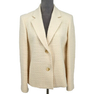 Jones NY Jacket Womens 10 Ivory Wool Blend Tweed Lined Blazer Career Coastal
